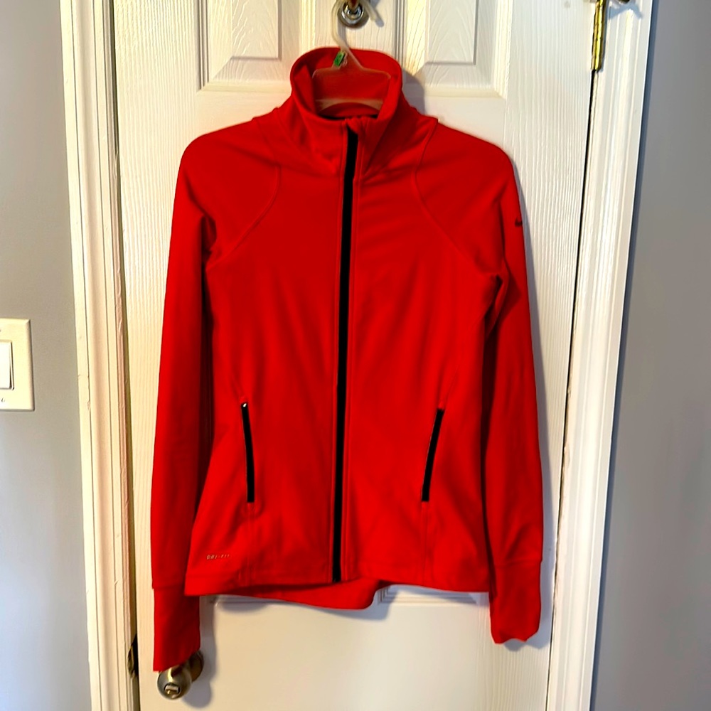 Bright Red/Orange Nike Athletic Full Zipper Jacket.